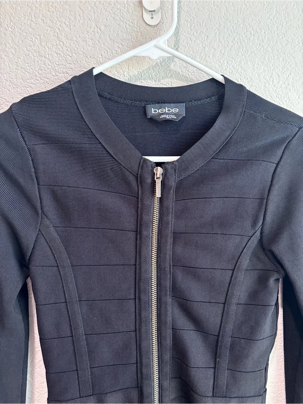Bebe Full Zip Fitted Textured Jacket Black Women’s Size XS